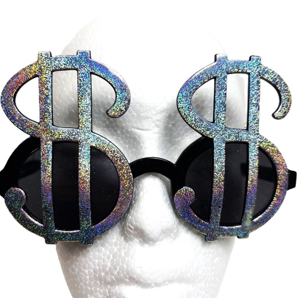 Silver Glitz  Money Dollar Sign Fashion Sunglasses Vintage NOS